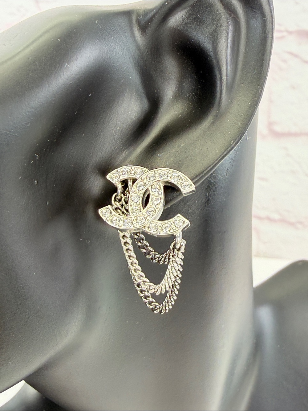 Chanel 2021 Strass CC Logo Chain Drop Earrings